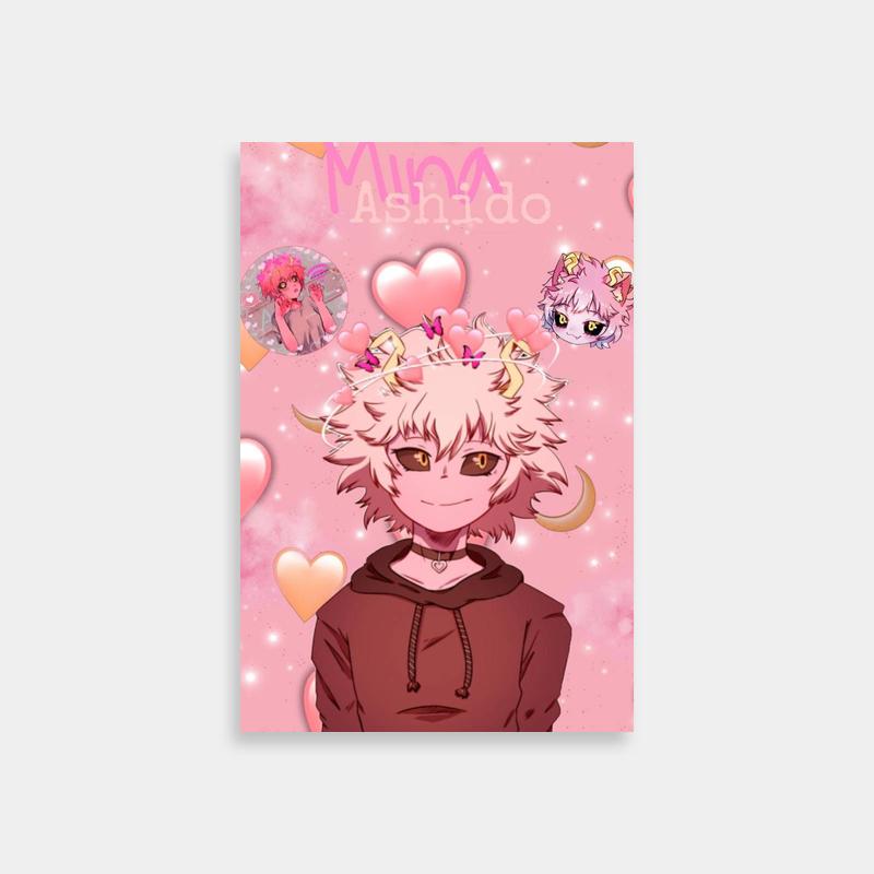 Mina Ashido Anime Poster - Pink Hair with Hearts My Hero Academia Art