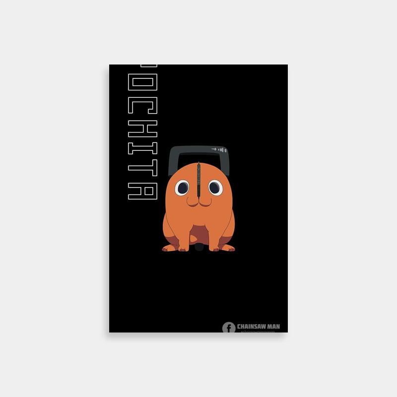 Pochita Chainsaw Man Poster - Cartoon Character on Black Background