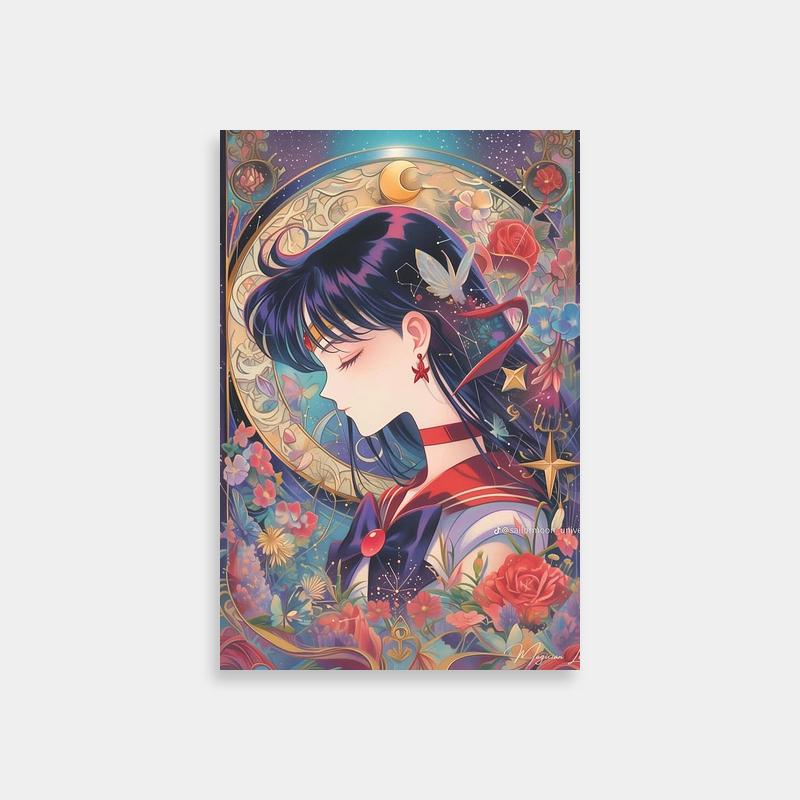Rei Hino Sailor Moon Poster - Ethereal Moon & Flowers Art