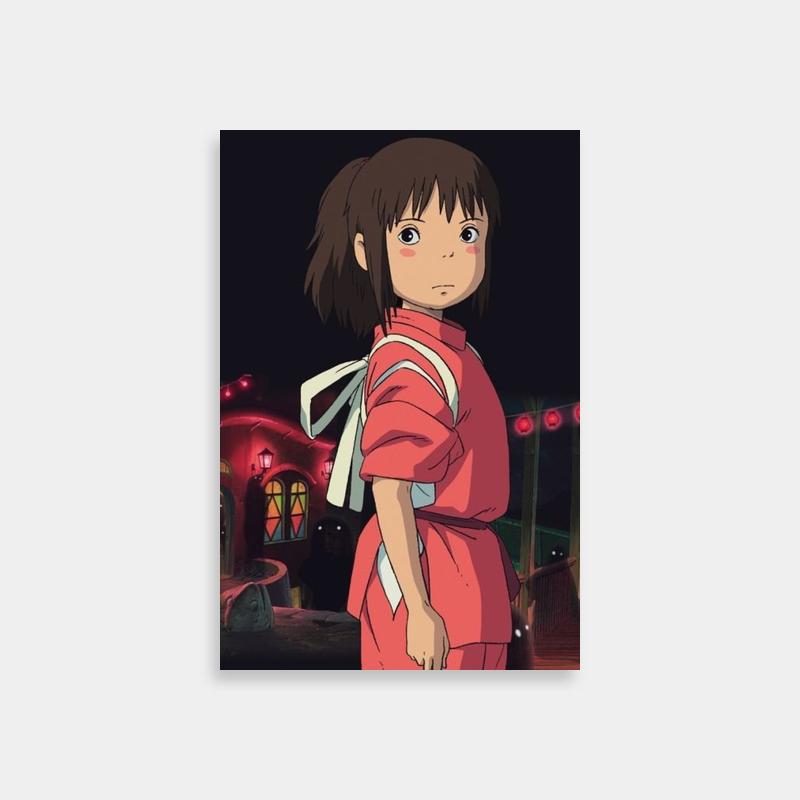 Chihiro Ogino in Red Kimono – Spirited Away Night Scene Poster