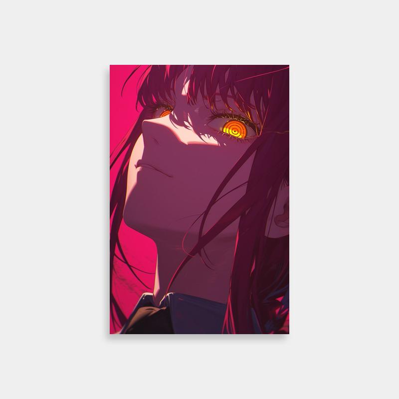 Makima Chainsaw Man Wall Art - Long-Haired Anime Character on Pink Background