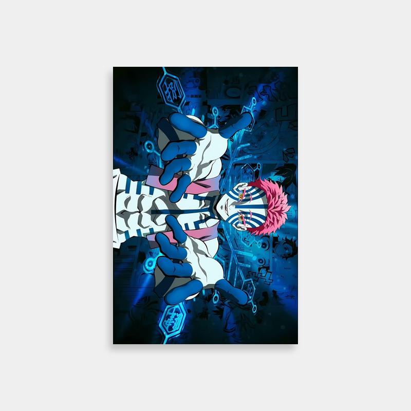 Demon Slayer Akaza Pink Hair Anime Poster - Blue Eyes Art