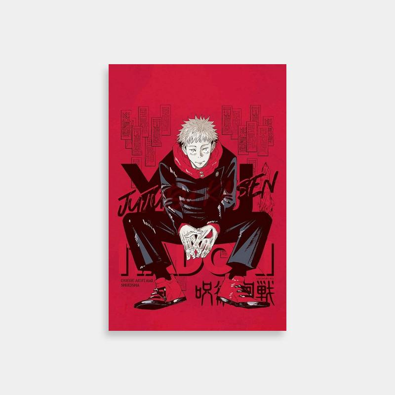 Yuji Itadori Jujutsu Kaisen Poster - Pink-Haired Character on Red Chair