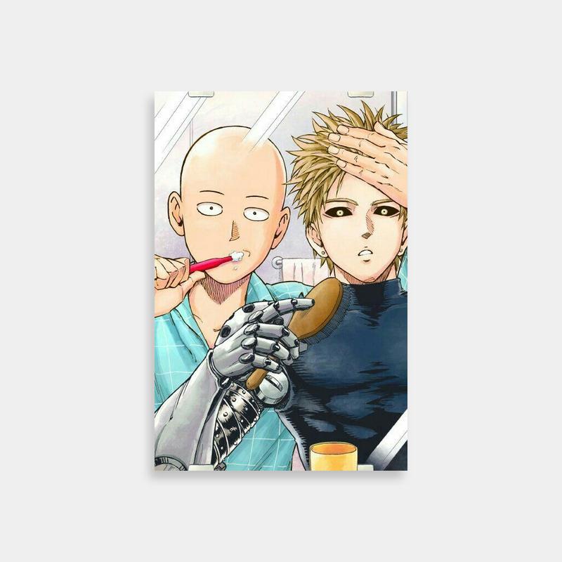Genos One Punch Man Poster - Anime Character Brushing Teeth Scene