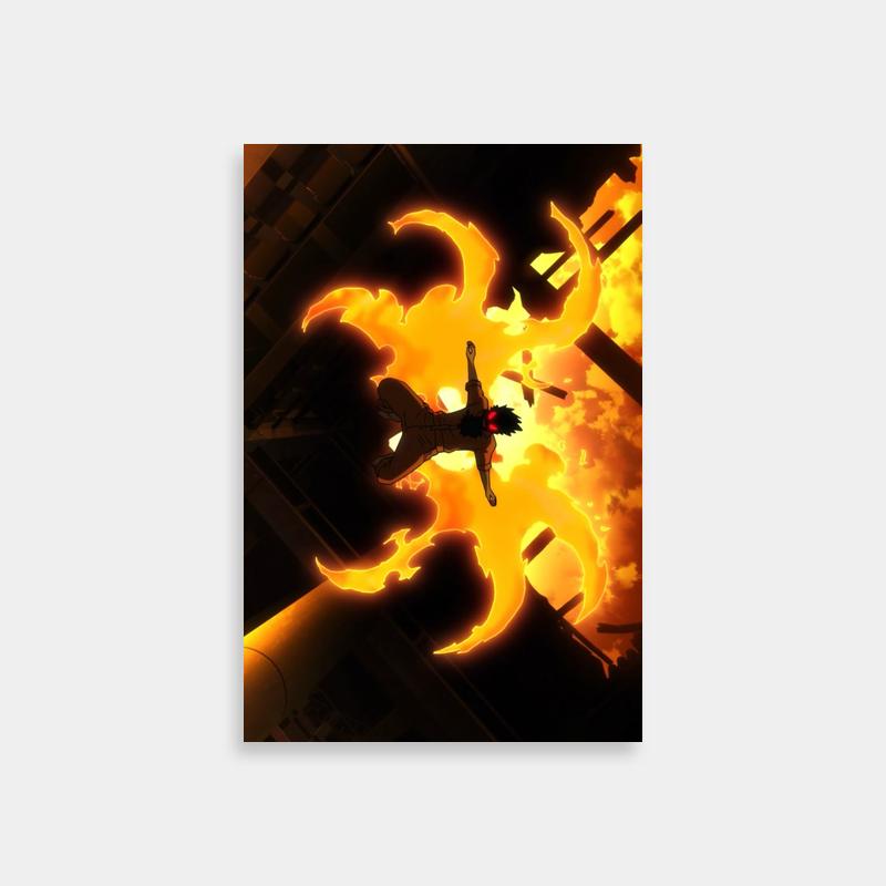 Shinra Kusakabe Fire Force Flying Art - Flaming Anime Poster