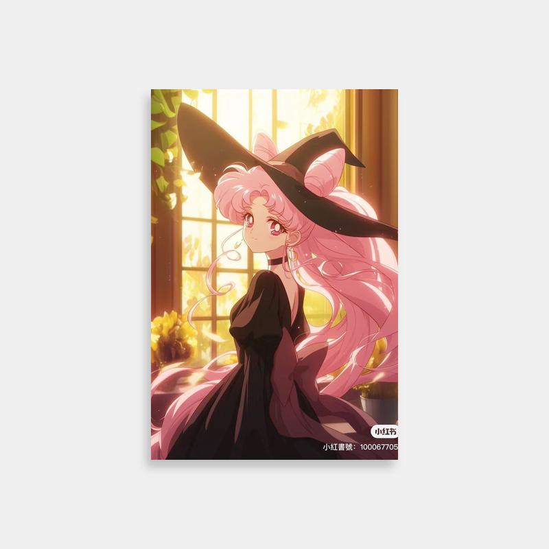 Chibiusa Sailor Moon Poster - Pink Hair Witch Hat Anime Art
