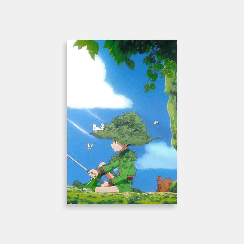 Gon Freecss Anime Poster - Sitting Under Tree with Birds