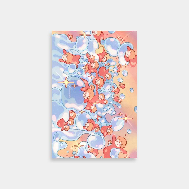 Ponyo Poster - Cartoon Bears with Bubbles and Stars