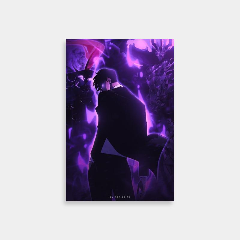 Solo Leveling Sung Jin-Woo Back View Poster - Purple Black Background Art