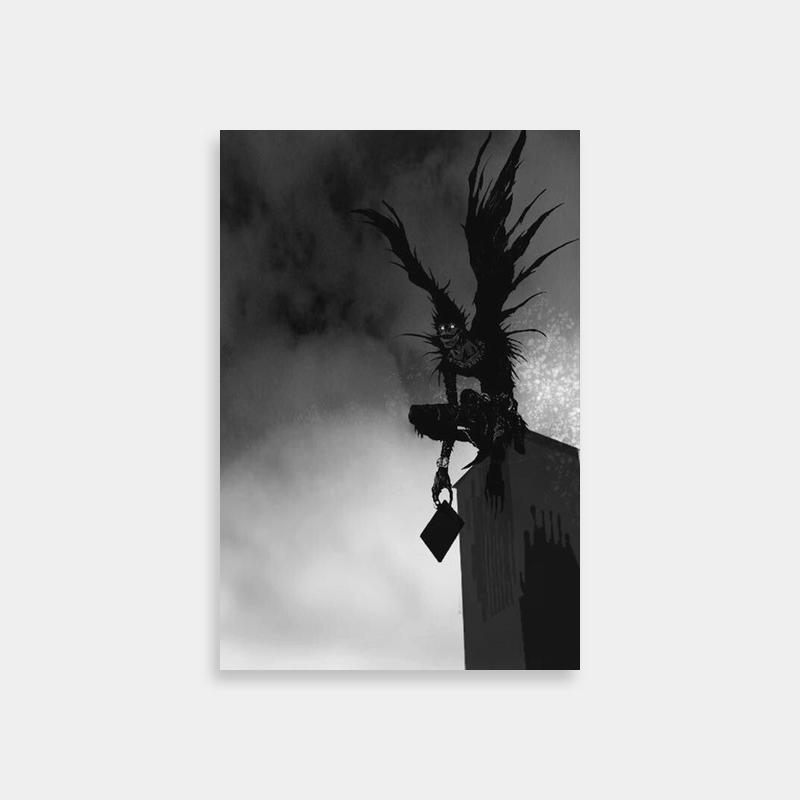 Ryuk Death Note Clock Tower Poster - Black & White Angel Art