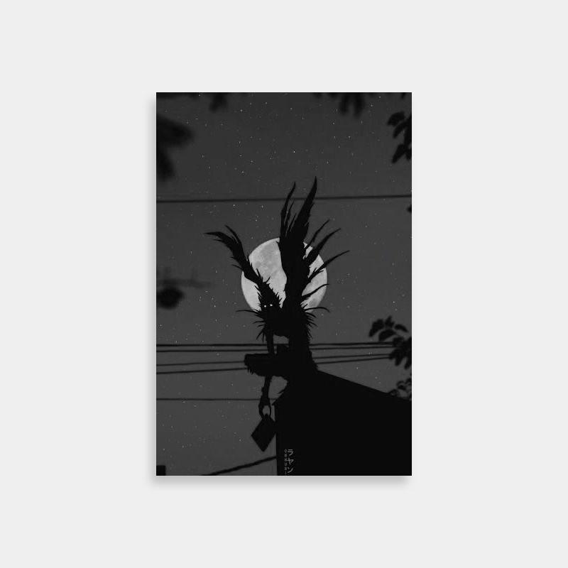 Ryuk Death Note Poster - Black & White Full Moon Art