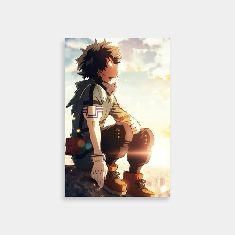 Izuku Midoriya My Hero Academia Anime Character Sitting on Rock Poster
