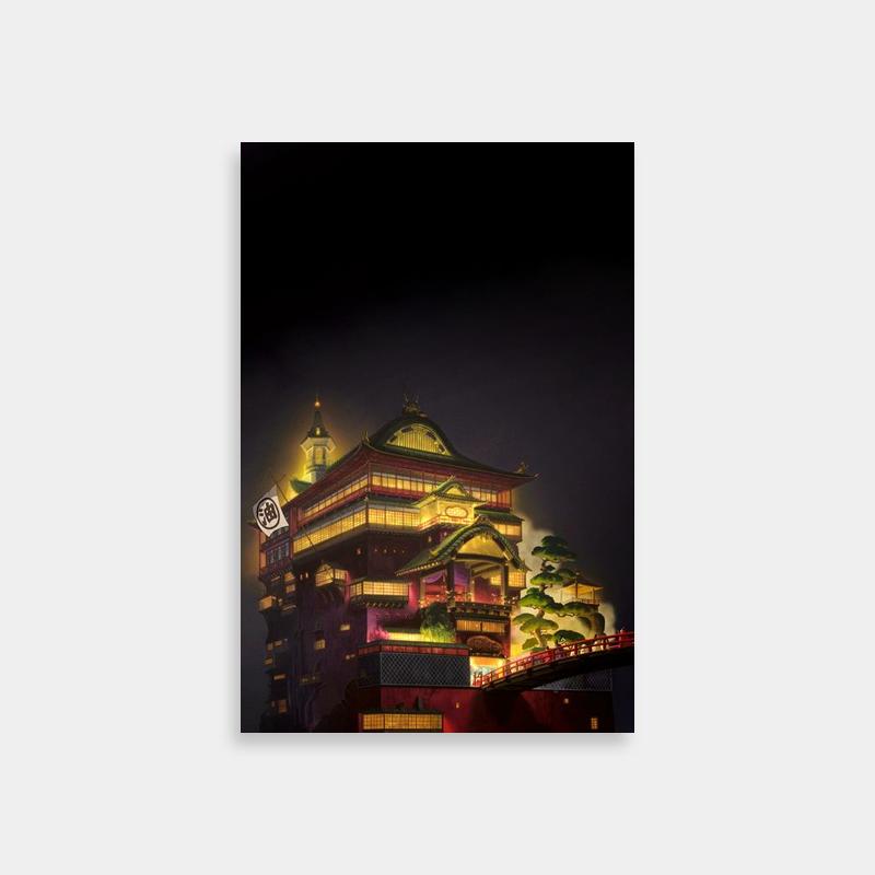 Yubaba Spirited Away Poster - Anime Character in Front of Lit Building