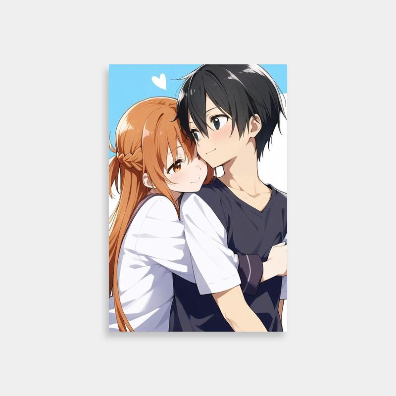 Asuna and Kirito Hugging Poster - Blue Sky Anime Wall Art
