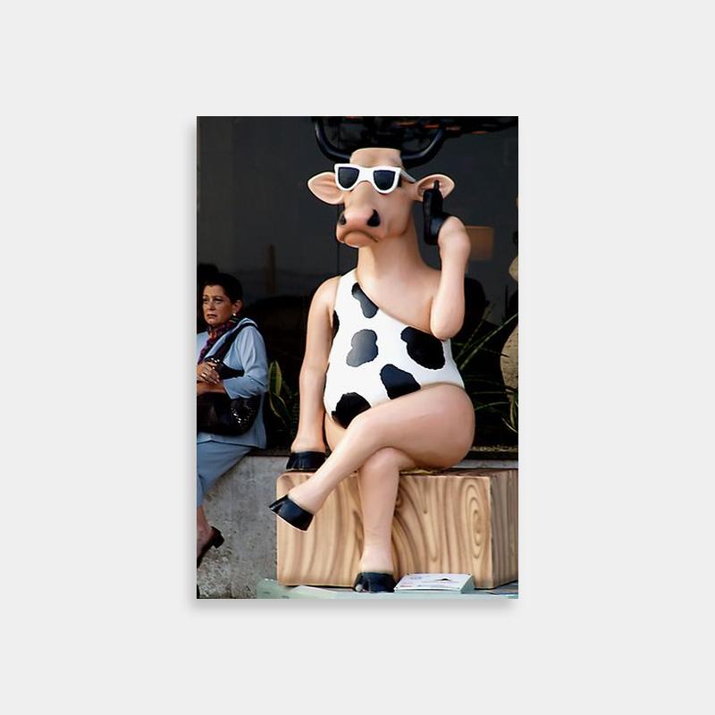 Fuu Samurai Champloo Wall Art - Cow Statue & Woman on Wooden Block
