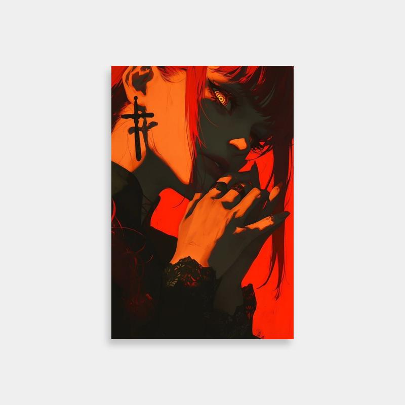 Makima Emotional Poster - Red-Haired Woman Holding Face