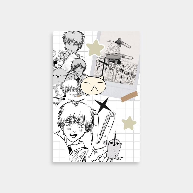 Black & White Denji Chainsaw Man Art - Anime Characters Poster