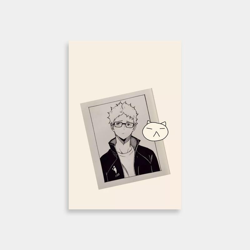 Tsukishima Kei Haikyuu Poster - Anime Character with Cat Art