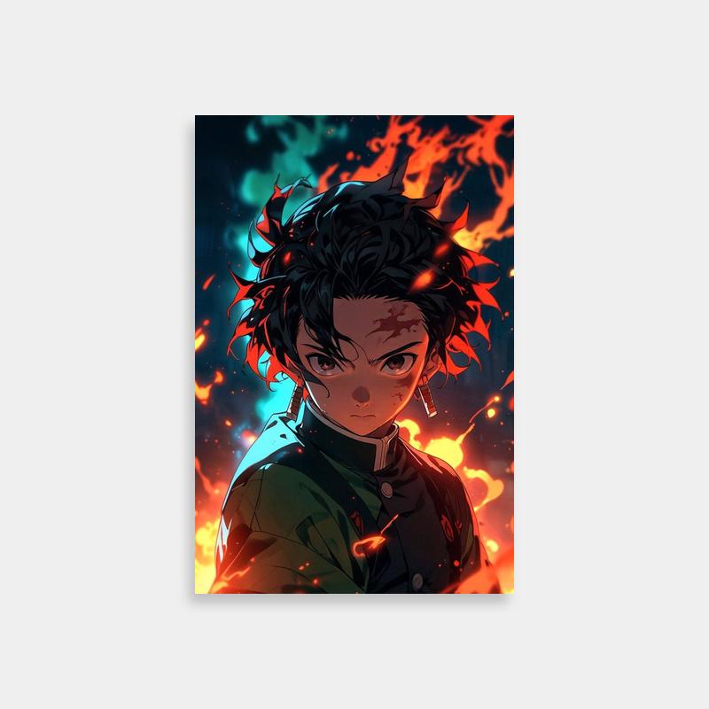 Tanjiro Kamado Demon Slayer Poster - Fire Background Art