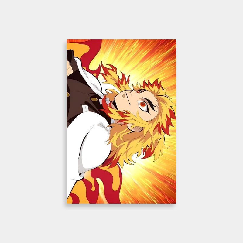 Rengoku Kyojuro Flying Action Poster - Demon Slayer Wall Art