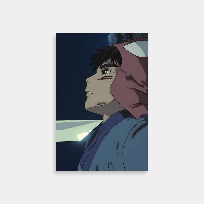 Princess Mononoke Ashitaka Poster - Man in Blue Shirt Staring at Sky