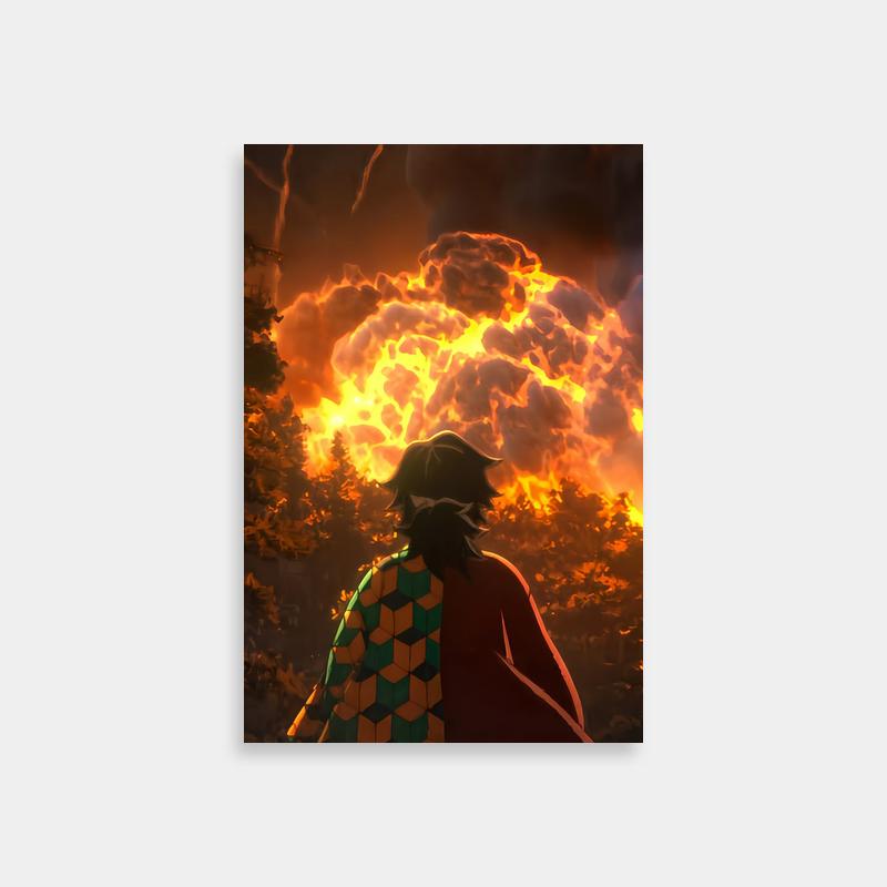 Giyu Tomioka Fire Sky Poster - Intense Demon Slayer Scene