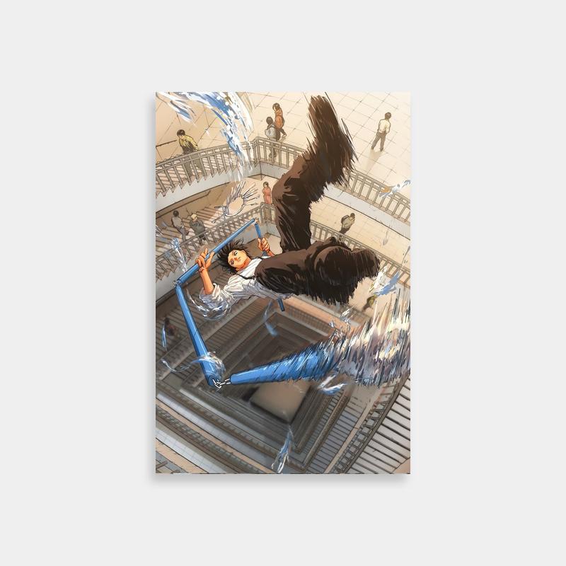 Nagumo Sakamoto Days Action Scene Poster - Flying Woman Art