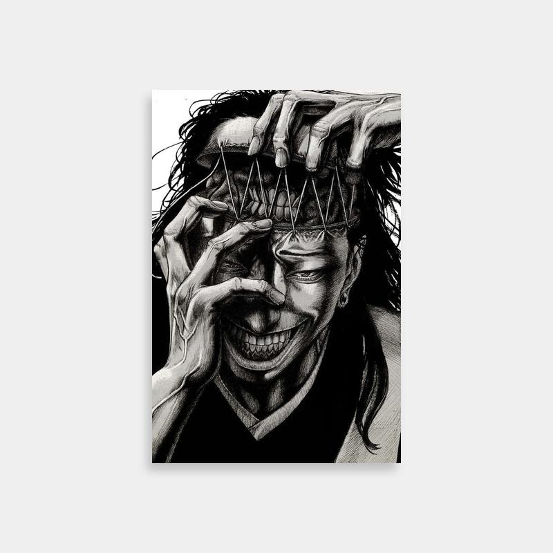 Kenjaku Jujutsu Kaisen Black & White Poster - Pinned Hands Art