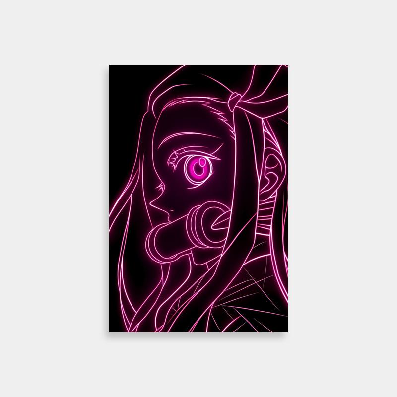 Nezuko Kamado Demon Slayer Neon Art Print - Pink Glow Poster
