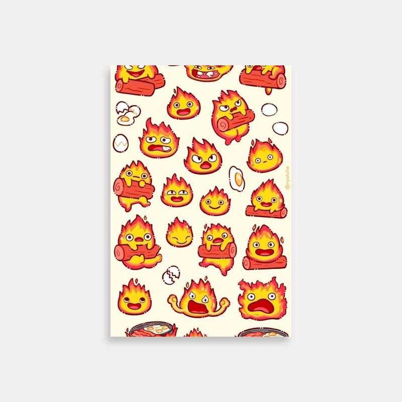 Calcifer Howls Moving Castle Poster - Assortment of Cartoon Faces