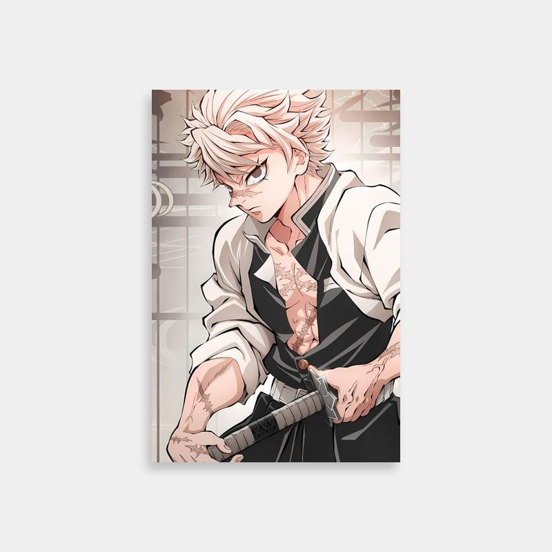 Sanemi Shinazugawa Knife-Wielding Anime Poster - White-Haired Character