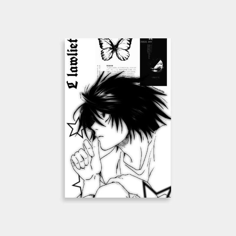 L Lawliet Death Note Poster - Black Hair & Butterfly Art