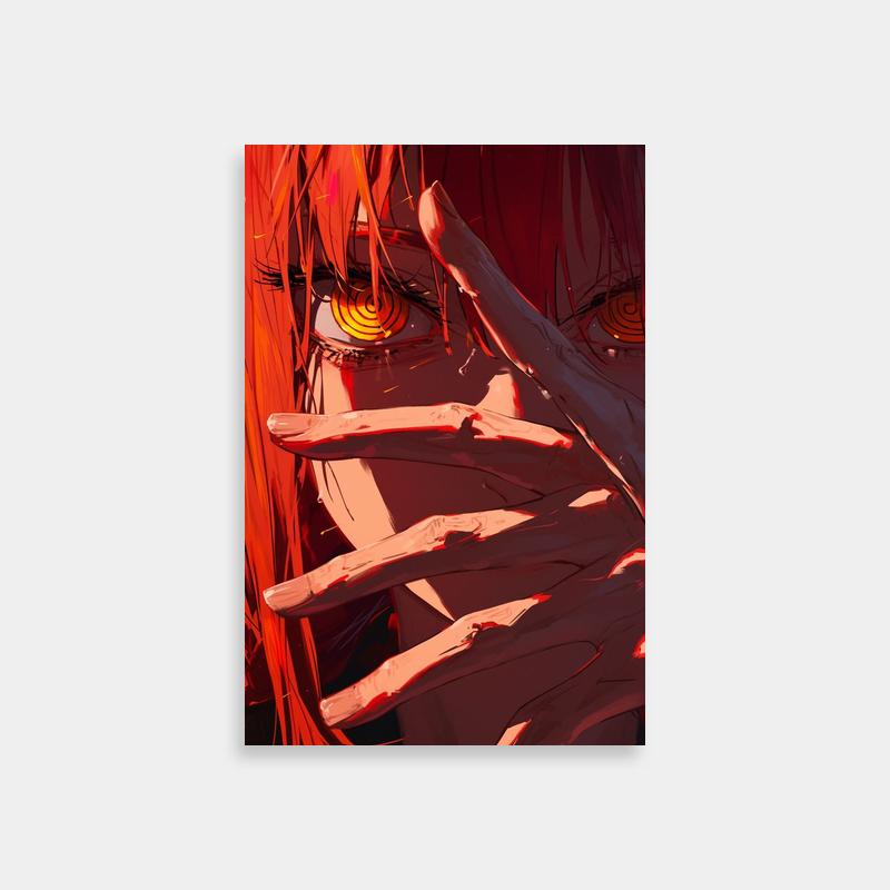 Makima Chainsaw Man Poster - Red Hair & Intense Eyes