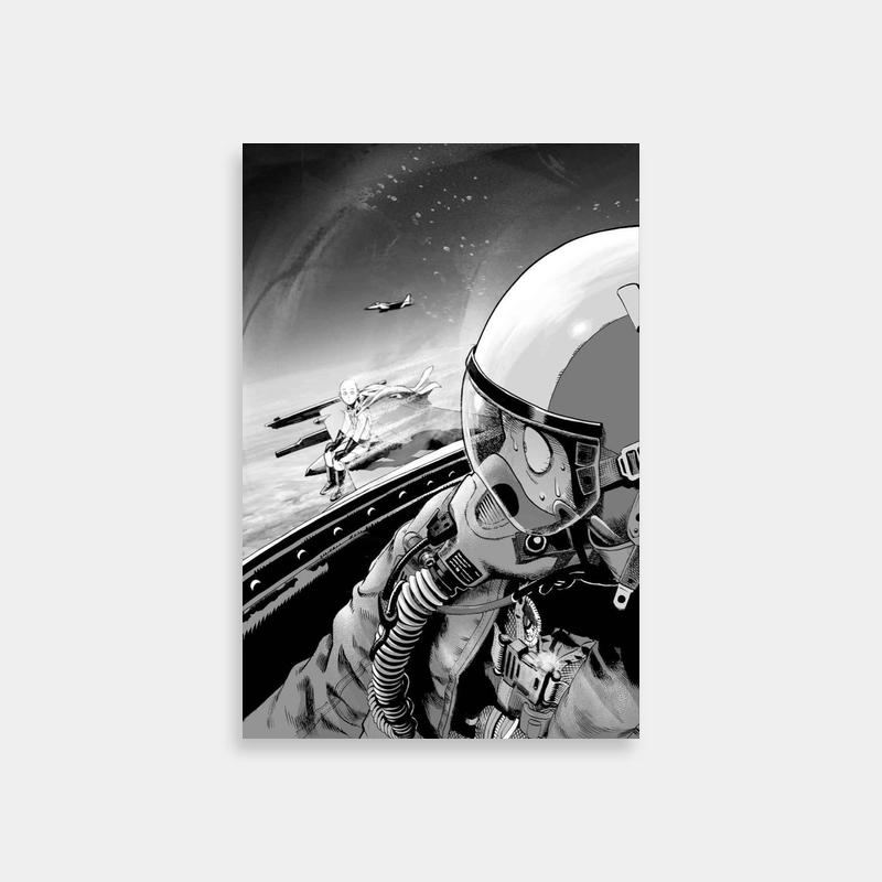 Genos One Punch Man Poster - Helmeted Character on Aircraft Carrier