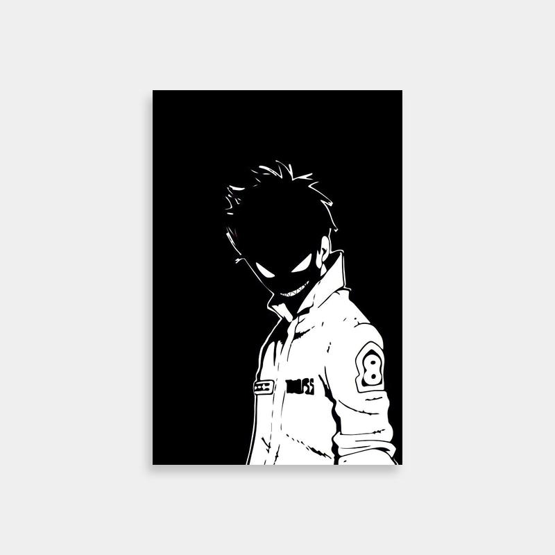 Shinra Kusakabe Fire Force Uniform Art - Black & White Poster