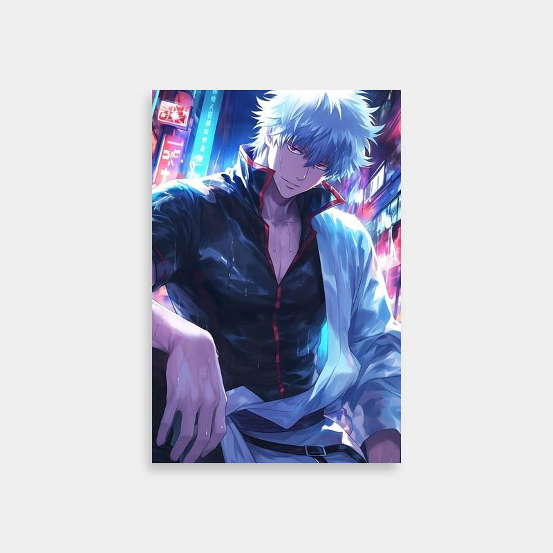Gintoki Sakata Neon City Poster - Gintama Anime Art