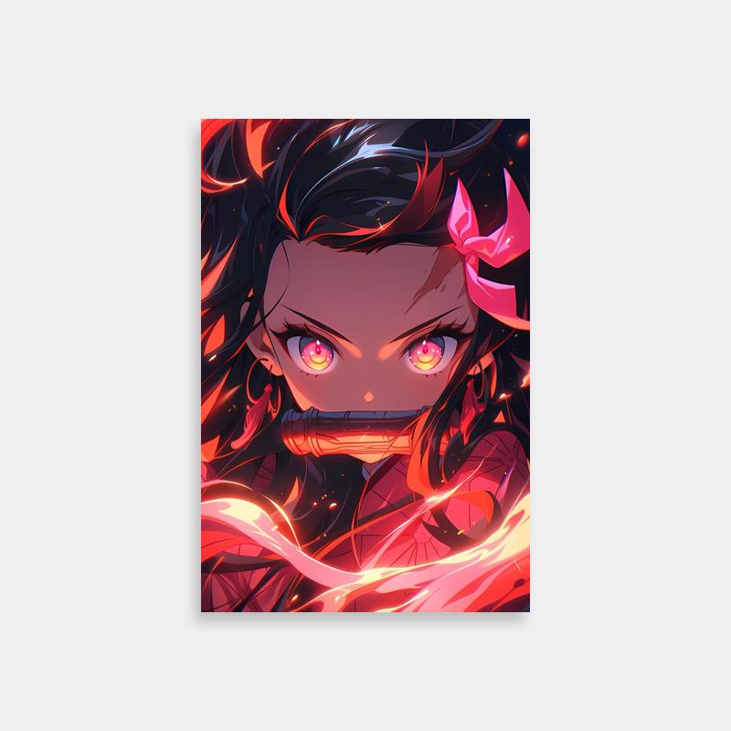 Nezuko Kamado Anime Poster - Red Eyes & Long Hair