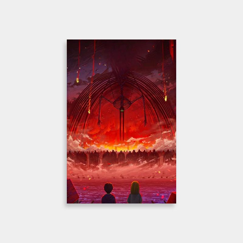 Eren Yeager Attack on Titan Wall Art - Dramatic Red Sky Scene