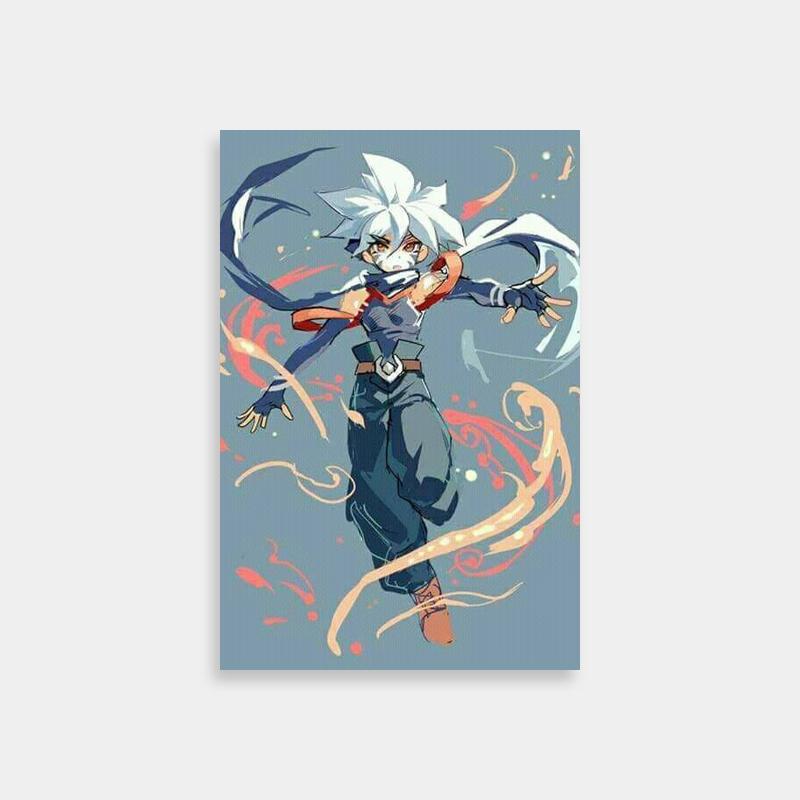 Kai Hiwatari Beyblade Poster - White-Haired Anime Character with Arms Outstretched