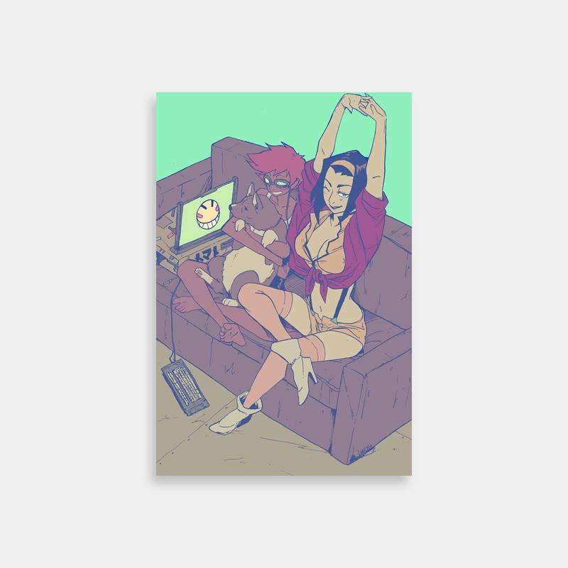 Edward Wong Cowboy Bebop Wall Art - Woman & Man with Cat Scene