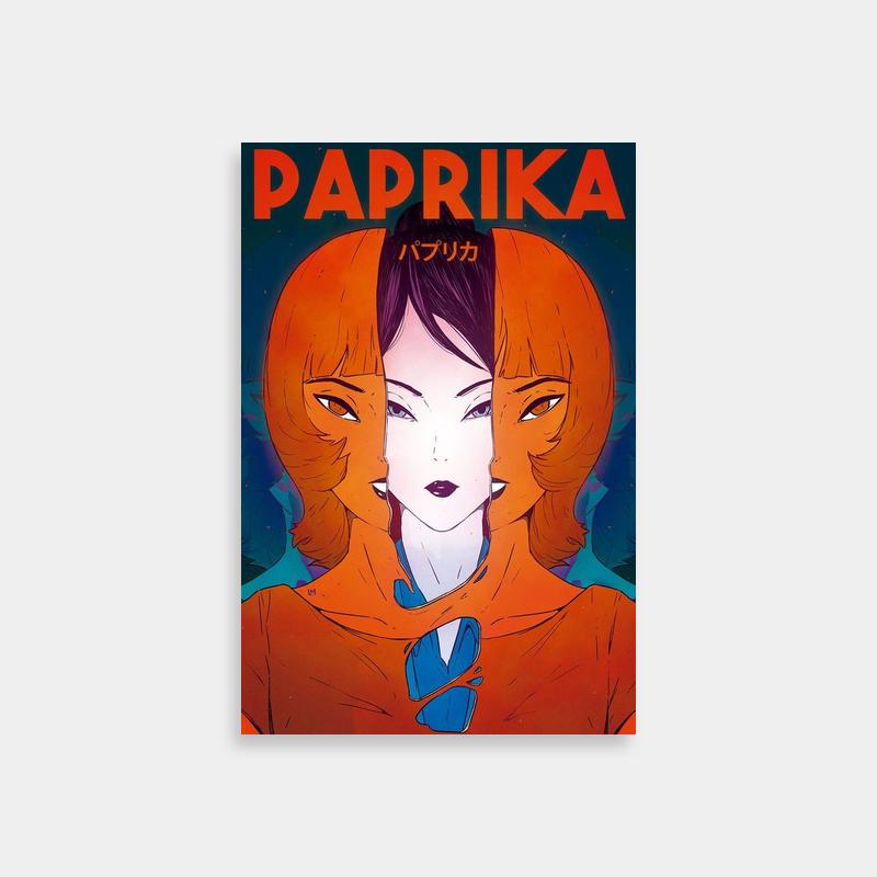 Paprika Anime Art Poster - Two Women Facing Each Other with Japanese Text