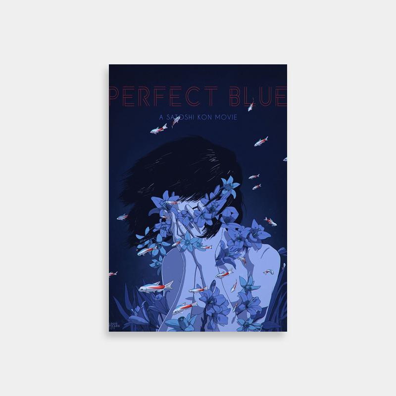 Perfect Blue & Paprika Anime Poster - Floral Hair & Fish Motif