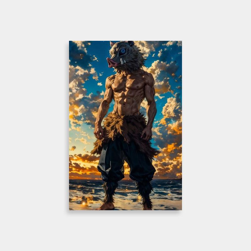 Inosuke Kamado Wolf Face Paint - Demon Slayer Beach Poster