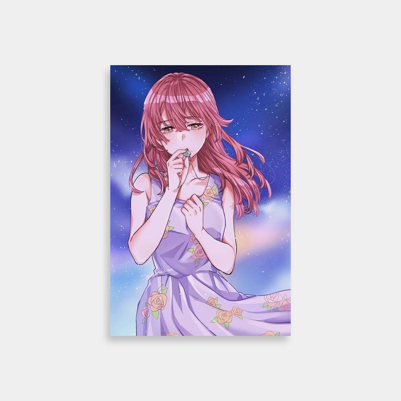 Tokyo Revengers Hinata Tachibana Pink Hair Poster - Starry Background Art