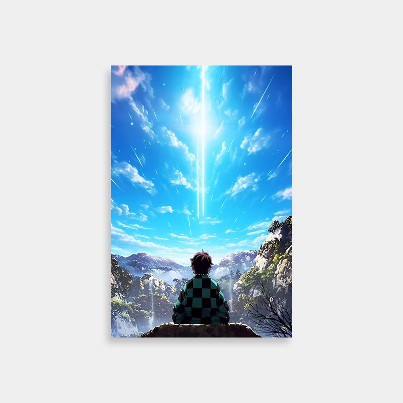 Tanjiro Kamado Demon Slayer Poster - Person Sitting on Hill Gazing at Sky