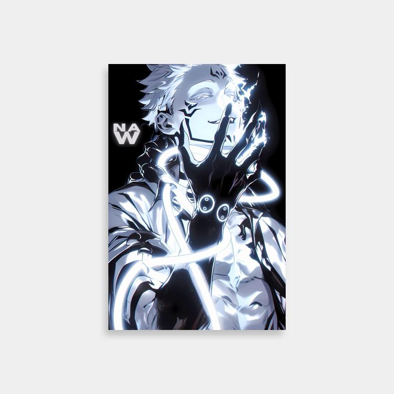 Sukuna Jujutsu Kaisen Anime Poster - White Hair Character Hand Gesture