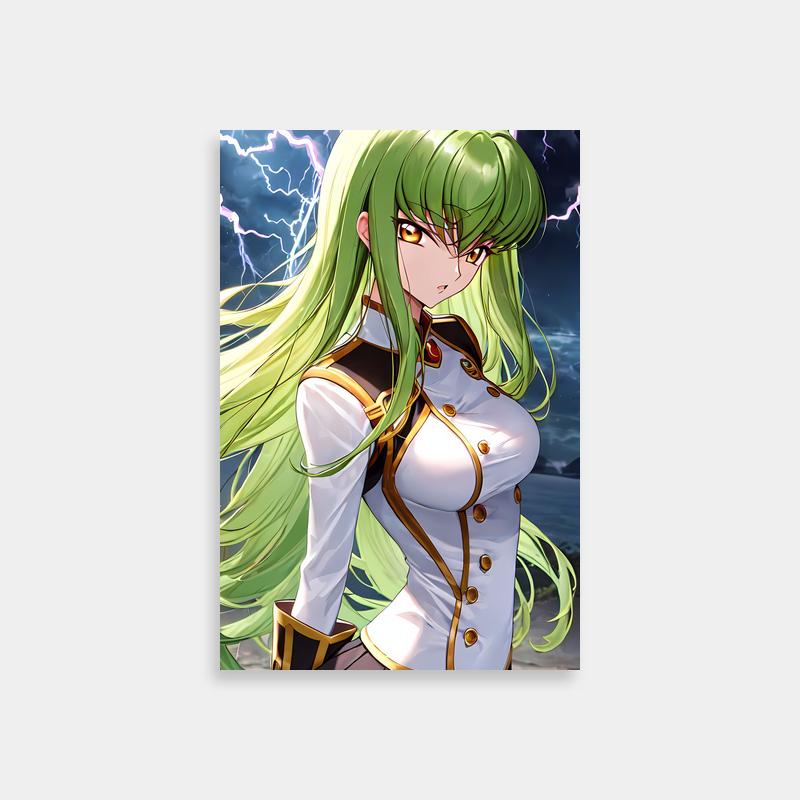C.C. Code Geass Poster - Green Hair & Lightning Background