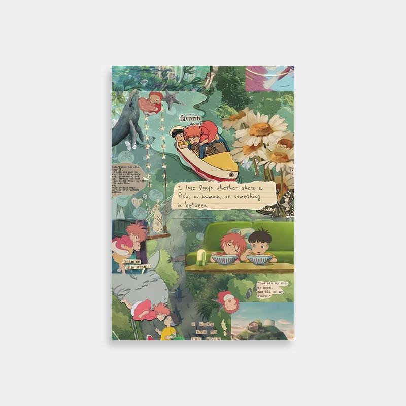 Ponyo Cartoon Poster - Characters with Words and Pictures - Anime Decor