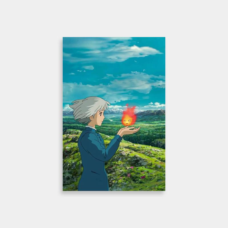 Calcifer Howls Moving Castle Anime Poster - Character Holding Goldfish