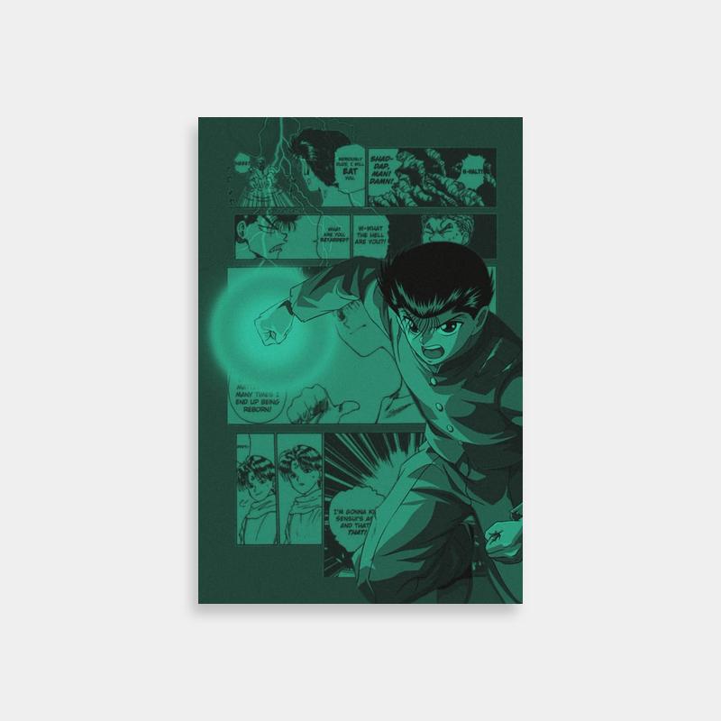 Yusuke Urameshi Yu Yu Hakusho Comic Style Poster - Green Glow Art